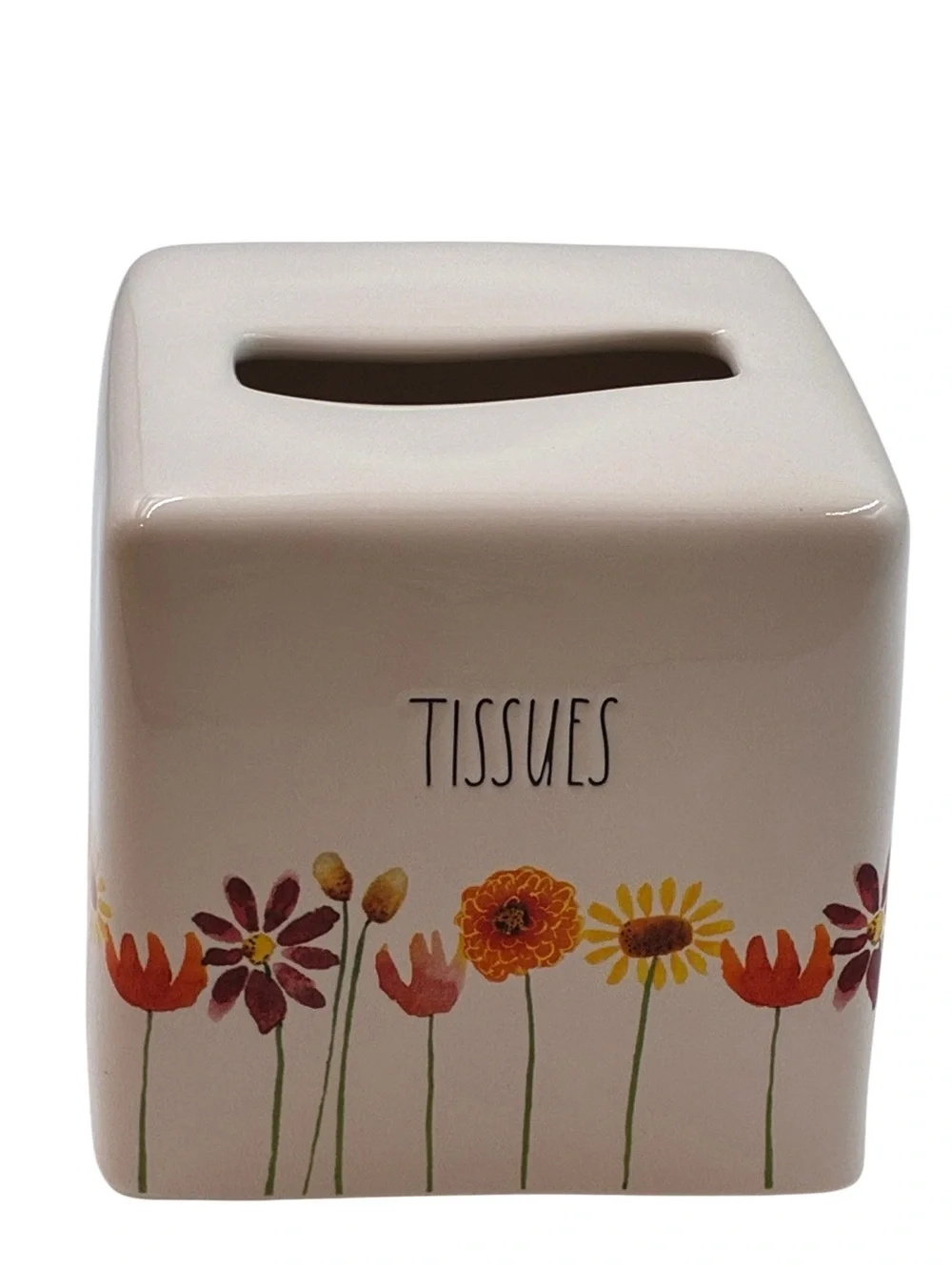 Rae Dunn TISSUES Ceramic Tissue Box Cover Holder Watercolor Flower Bloom Floral